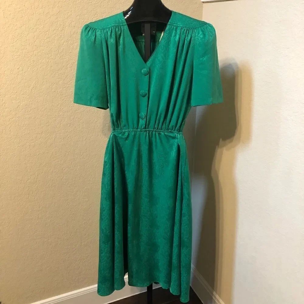 Andrea Gayle petites green vintage dress sz 10